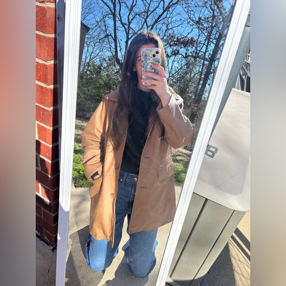 Centigrade Carmel Tan Faux Leather Blazer Coat Essential Classic Capsule Jacket✨ - Picture 2 of 6